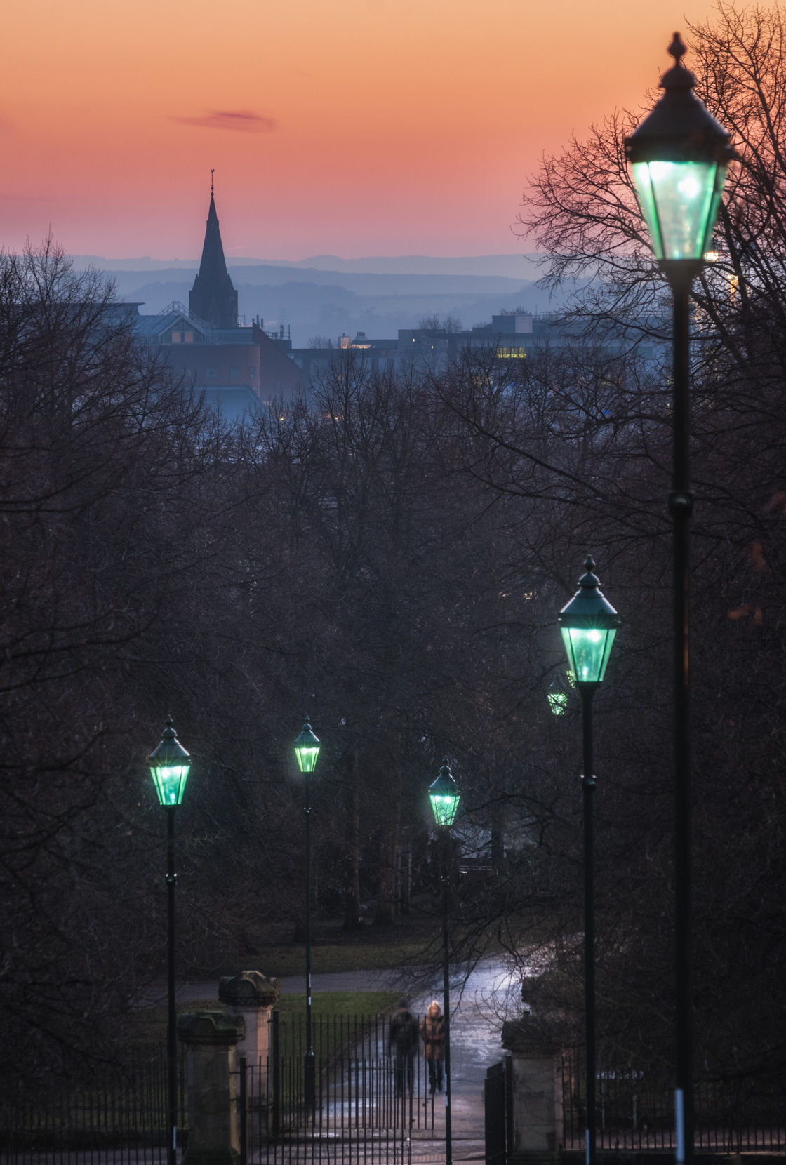 As the lights come on – view back from Corporation Oaks , Nottin